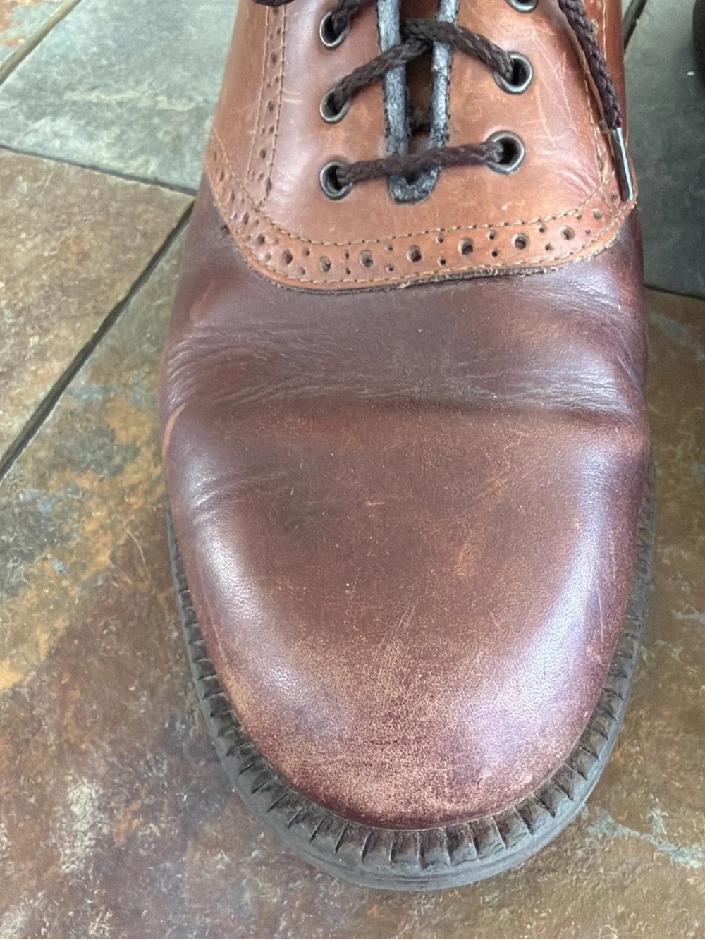 Croft & Barrow Men's Brown Italian Leather Lace-Up Oxfords Shoes Size 10